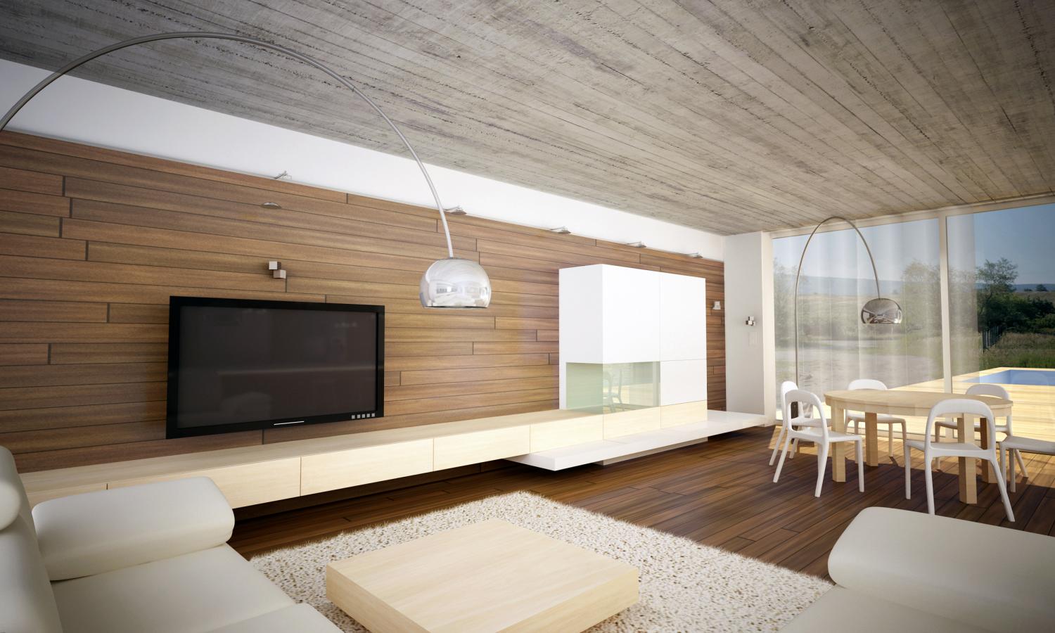 Modern Interior Bungalow With Exposed Concrete Ceiling